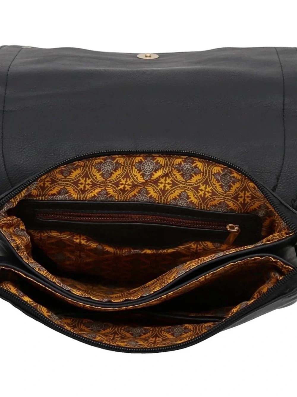 Women's Black Crossbody Bag with Gold Accents